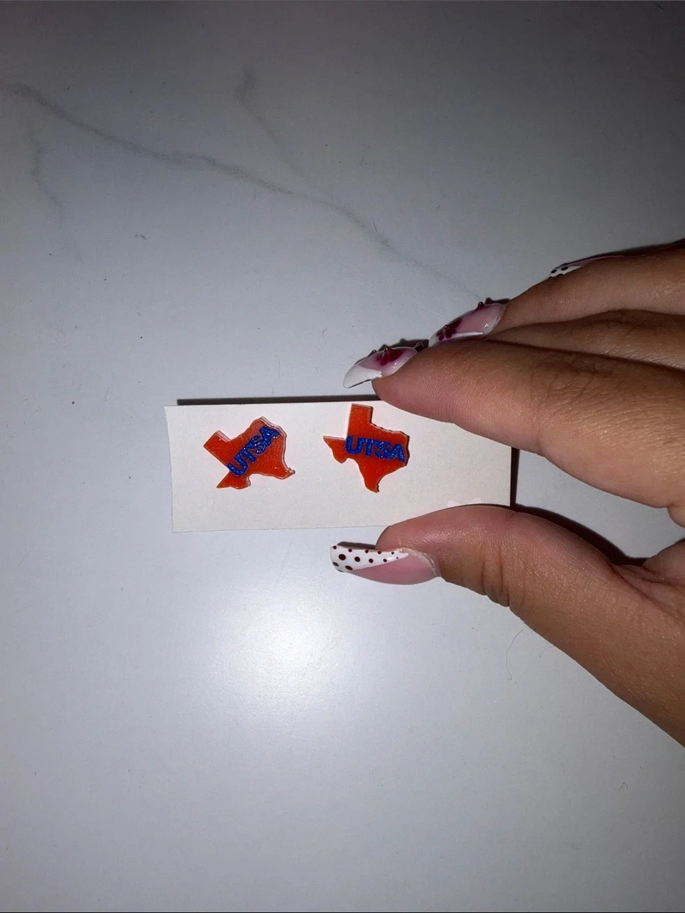 UTSA Texas Shaped Stud Earrings in Orange and Blue